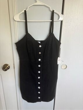 Forever 21 Black Button-Front Denim Mini Dress